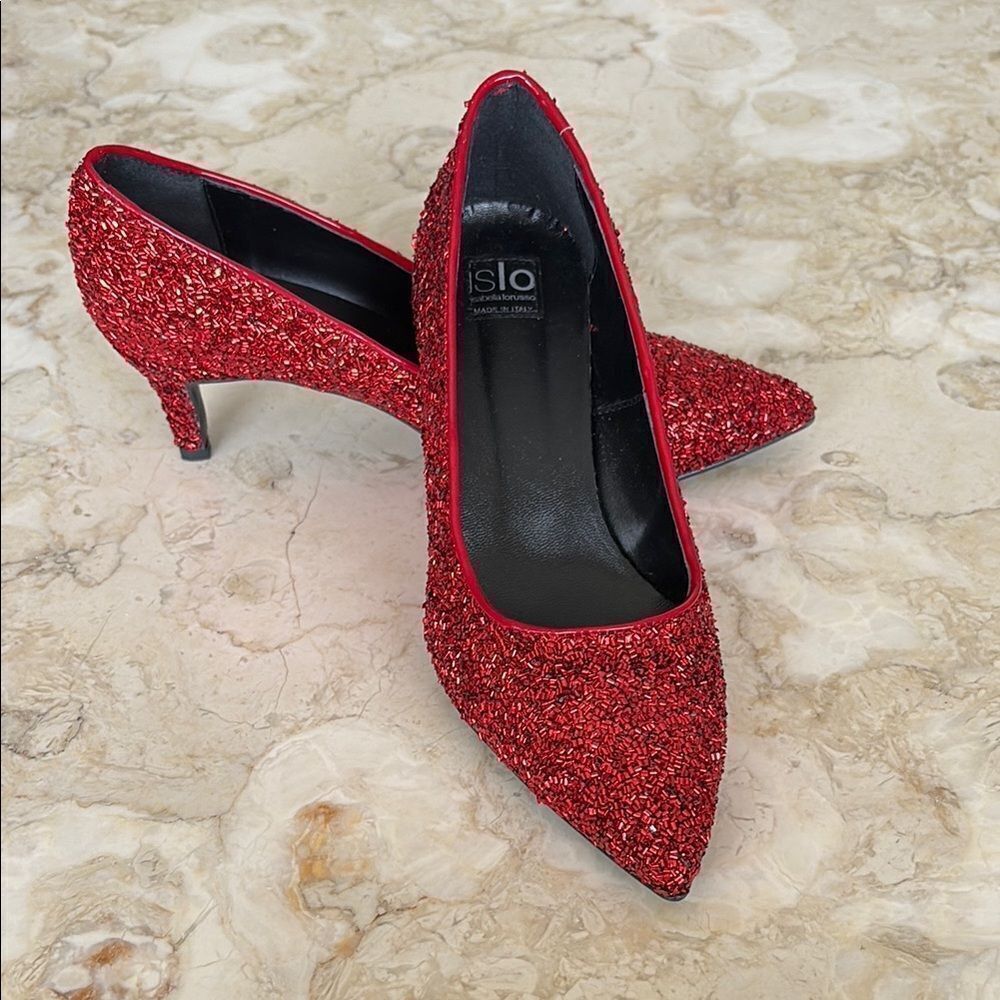 ISLO Isabella Loruso Red Sequinned Evening Pumps Heels